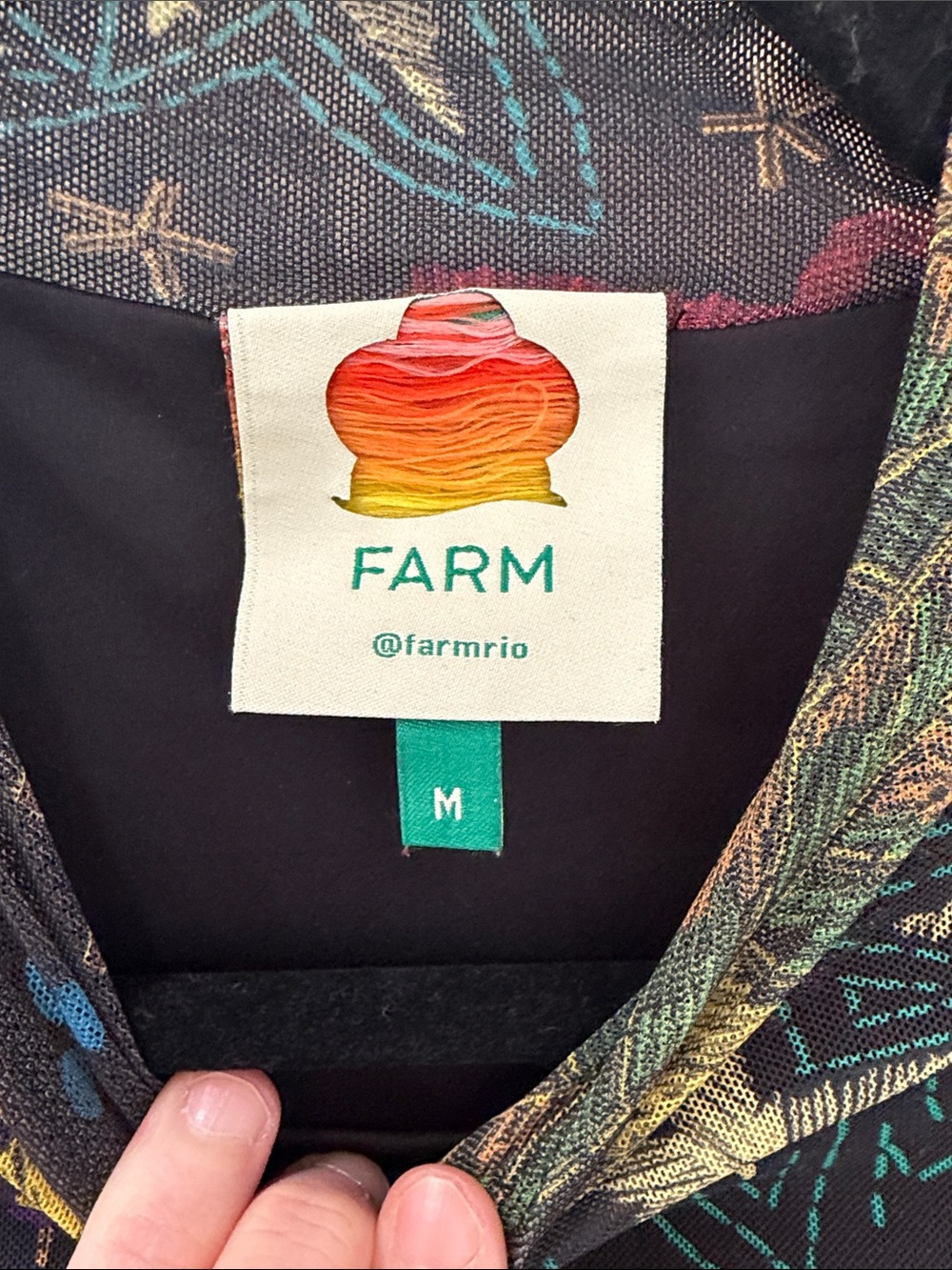 Farm Rio Black Multi-Color Mesh Long Sleeve Top - Picture 5 of 6